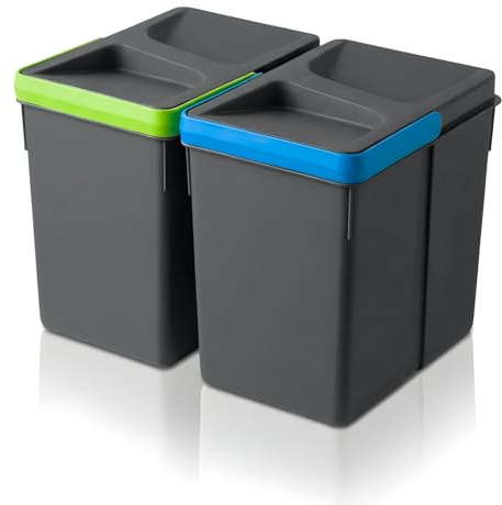 WUITOKI Biomülleimer Küche 2x5l, Kunststoff, anthrazit, geruchsdicht, spülmaschinenfest, Komposteimer, 14x20x22(H) cm