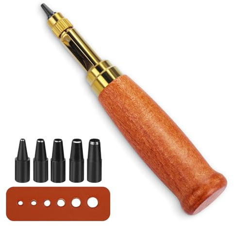 ENCHOL Adjustable Japanese Screw Hole Punch, Leather Hole Punch-Brown | Leather Punch Tool, Leather Screw Punch, Craft Punches Automatic Belts Punch with 5 Punches, Used for DIY Craft Sewing