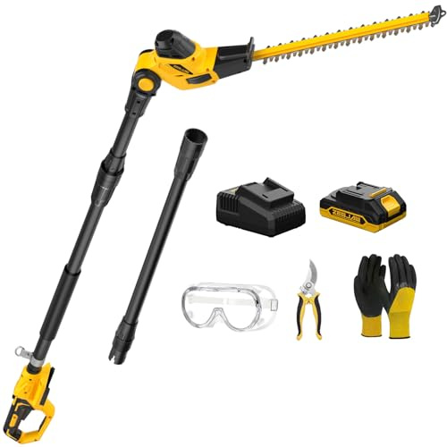 ZEGJAW Pole Hedge Trimmer Cordless, 9-Feet Reach Power Hedge Trimmer with Extension Pole, MAX 20-inch, Multi-Angle, 2.0Ah Battery and Fast Charger Included (One Battery Pack)