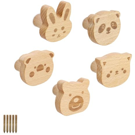 SHENGYIG 5 Stück Garderobenhaken holz mit Tiermodell | Sanfte und Elegante Farbe, Kleiderhaken Holz, Wandhaken zum Aufhängen von Mänteln, Hüten, Taschen