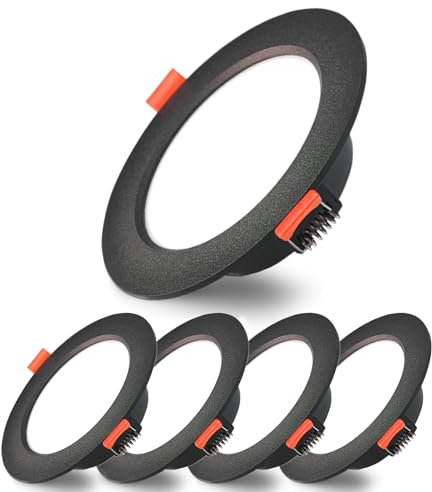 Sweier Ultra Slim 7W LED Recessed Ceiling Lights, 3 Adjustable Colors (/6000K/3000K/4000K) 600LM IP44, Wall Switch Adjustable,Black Downlight for Bathroom/Kitchen, Cutout 88-100mm