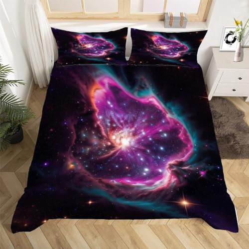 3D Galaxie Bettwäsche Set 240x220 cm Weich Mikrofaser Weltall Kinder Bettwäsche-Set mit Reißverschluss 3 Teilig Bettbezug Set mit 2 Kissenbezug 80x80 cm