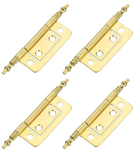 QUARKZMAN 4 Pcs Charnières Métalliques Sans Mortaise, Charnières de Porte de Placard pour Quincaillerie de Meuble Fenêtre, Doré