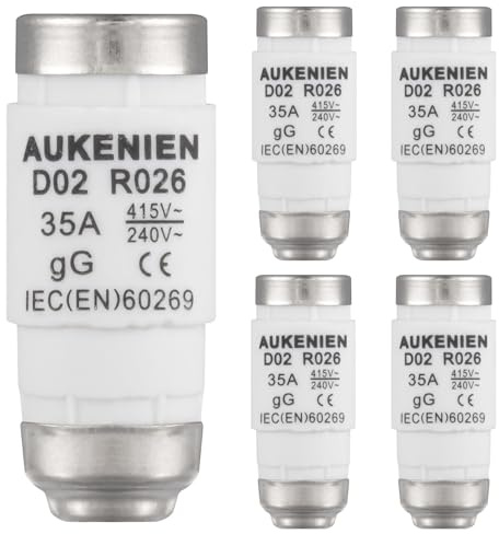 AUKENIEN D02 E18 R026 Fusibles Cerámicos en Espiral Fusible 35A 400VAC Neozed Fuse 50KA gG para Cables y Protección de Líneas (5 Piezas)