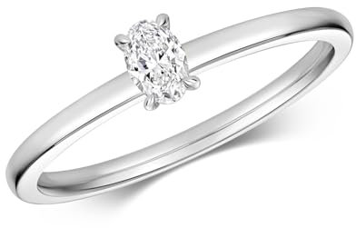 EDS Jewels Funkelndes Feuer Klassischer 18 Karat (750) Weißgold Damen - Diamant Solitärring Oval-Schliff 0.19 Karat TRS4052718KWRSM