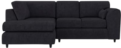 Gamzo L Shaped Sofa Left Hand Full Back Firm Seating Couch with Strong Wooden Frame | Alaska Fabric Couch for Living Room (Black)