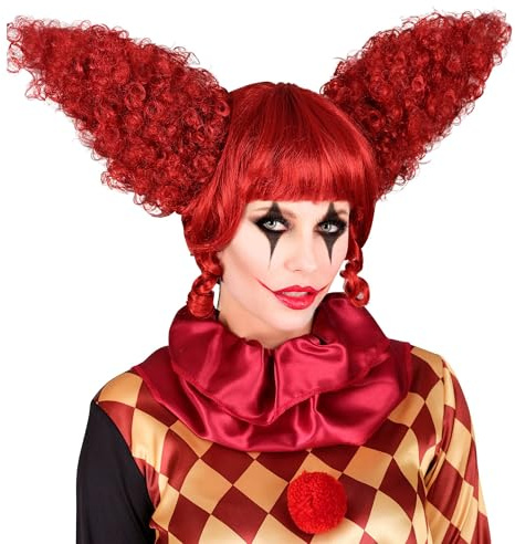W WIDMANN MILANO Party Fashion - Perücke Killer Clown rot | Vintage-Look aus Kunsthaar, gelockte Seitenpartien, Kostüm-Accessoire für Halloween, Karneval und Mottopartys