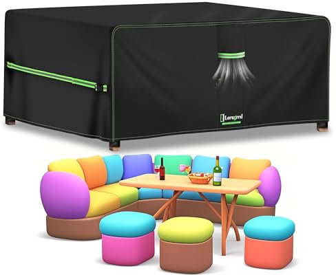 Lorugred Copertura per mobili da giardino da esterno, impermeabile, copertura per mobili in rattan, 240 x 180 x 100 cm, in tessuto Oxford 420D, con presa d'aria, antivento e anti-UV, per tavolo e