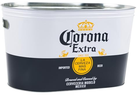 Corona Extra Food Beer Soda Soft Drinks Party Bucket Container Large All Metal Canister W/Handle Holes Oval Tub 16x10x9.5