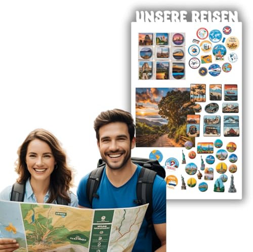 Anwicar Magnettafel Unsere Reisen - Vertikal 85x50 cm magnetische Pinnwand aus Stahl - ideal für Reise - Magnete und Erinnerungen - beschreibbare Magnettafel - inkl. Montageset - Weiß
