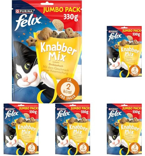 FELIX KnabberMix Original mit Huhn, Leber- & Truthahngeschmack Katzensnacks Beutel, 200 g, 1 Packung (Packung mit 5)