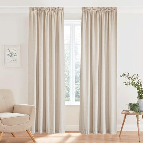 PONY DANCE Gardiner korta storlekar fönstergardiner för vardagsrum sovrum arbetsrum vardagsrum dekoration voile linne gardiner skira fönstergardiner 140 B x 300 cm (2 paneler) beige