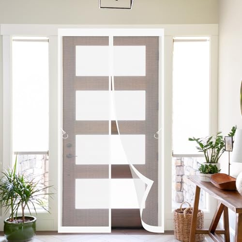 Moustiquaire Porte Fenetre 88 x 215 cm Moustiquaire Porte Magnétique Différentes Tailles Fenetre Magnétique Installation Facile Sans Outils pour de Balcon, Blanc