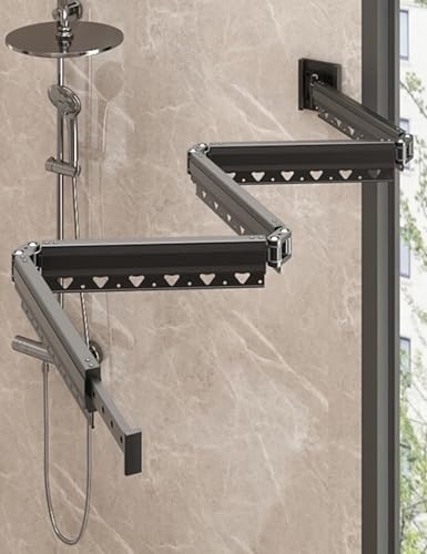 Faltbarer Duschvorhang Schimmelresistent mit Duschvorhangstange L/U Form Ecke, Duschvorhang Leinen Wasserdicht Waschbar für Badezimmer Badewanne, Punch/Paste-Installation(Dark gray,197 cm)