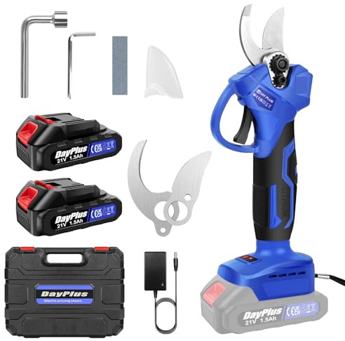 1500W Electric Pruning Shears with 2 x 1.5Ah Battery and Charger, 21V Portable Cordless Battery Powered Secateurs, Garden Pruners Branch Cutter Tool for Shrubs Fruit Tree, Max 30mm Cutting Diameter