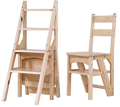 Sedia a scaletta pieghevole portatile a 4 gradini in legno massello, sgabello convertibile per adulti, ideale per casa, ufficio, cucina, uso esterno, espositore versatile