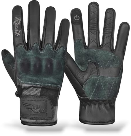 TLA RUST Guanti moto in pelle vintage con protezioni nocche omologati CE, 2XS a 4XL uomo e donna, Guanti da moto, scooter, racing, touchscreen, alta protezione all'impatto.