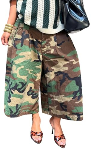 Women Camouflage Barrel Pants Army Fatigue High Waisted Stretchy Wide Leg Harem Plus Size Y2k Camo Cargo Trousers