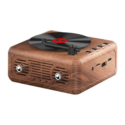 Retro Record Player Bluetooth Speaker – Vintage Portable HIFI Speaker with FM Radio, 5.0 Bluetooth/TF Card/AUX Playback, 1000mAh Battery (Yellow)