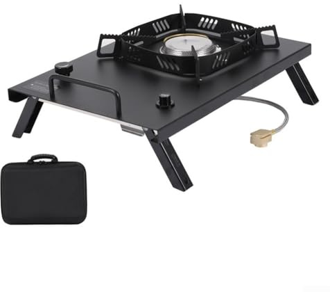 Yhenlovtt Réchaud à gaz en aluminium et acier inoxydable avec table en acier et fonte (noir)