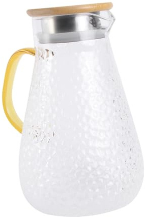 Hemobllo Jarra de Vidrio Resistente al Calor Jarra de Jugo para Hogar Diseño Elegante con Asa Metálica para Bebidas Frías y Calientes Uso Doméstico y Decoración