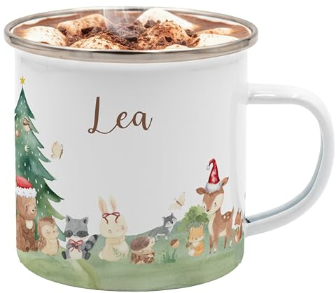 Kidsmood – Personalisierte Emaille Tasse mit Namen | Robuste & BPA-freie Tasse für Kinder & Familie | Spülmaschinenfest, leicht & ideal für Camping, Alltag & Weihnachten