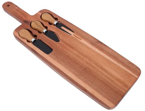 Artibetter Juego de Tabla de Madera para Servir Queso con Cuchillos y Tenedores Bandeja para Charcutería y Picnic Tabla de Quesos para Aperitivos y Bodas Accesorio Versátil para Carne y