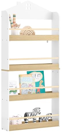 SoBuy Librería Infantil Montessori Estantería Libros Infantil Biblioteca con 4 Estantes Organizador Juguetes Estanteria Habitacion Niños Blanco y Natural 60x15x130.5 cm KMB121-WN