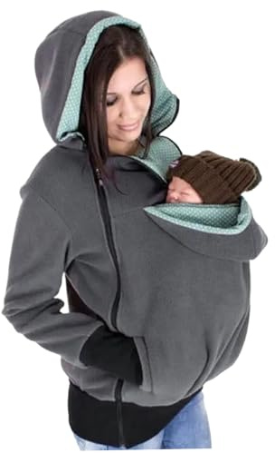 Maternity Hoodie, 3-in-1 Removable Kangaroo Pouch Hoodie, Soft Warm Cotton Baby Wearing Jacket, Winter Cozy Maternity Jacket for Mom and Baby, XL