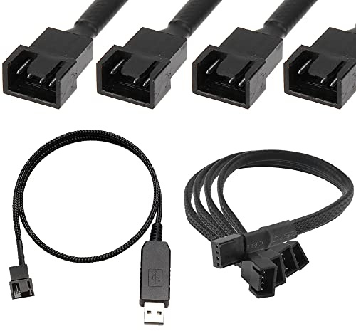 HAAMNING7 Full Speed 12V Step-Up USB macho a 4 pines macho PC Fan Connector Cable, con 4 pines hembra PC Fan a 3x3Pin y 4Pin Connector Splitter Cable adaptador de alimentación 12 pulgadas (55 cm)
