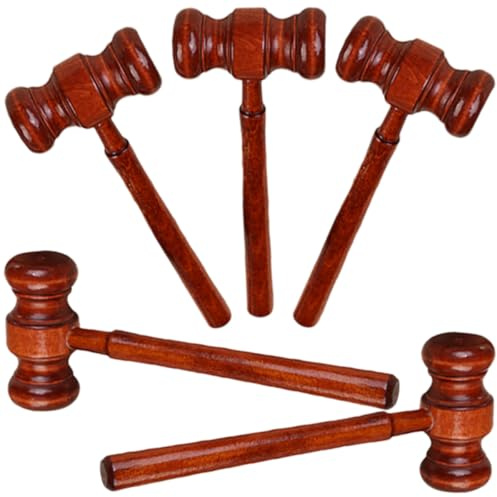 BESPORTBLE 5 Pieces Mini Wooden Judge Gavels Set, Friendly Wooden Judge Hammer for Pretend Play and Role-Playing in Courtroom or Auction Scenarios