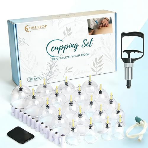 OBLITOP V02 Lot de 20 ventouses en verre avec pompe à vide Taille V2.0 pour homme et femme Pour muscles du corps, maux de dos, massage, cellulite, ventouse