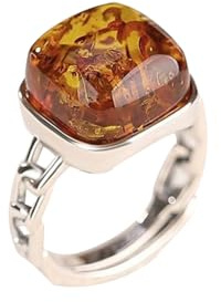 Anillo cuadrado de plata S925 con flor natural y ámbar para mujer, jade auténtico