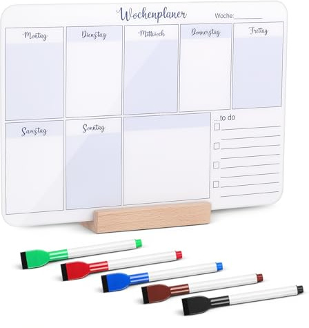 Tenare To Do Liste Abwischbar Wochenplaner Monatsplaner Acryl Tafel mit Holzhalter Essensplaner Menüplaner Stundenplaner mit Wochentagen Weekly Planner Board für Schule Büro Familien(Lila)
