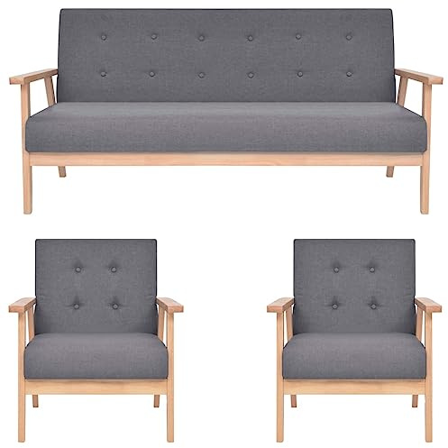 Keeushr 3-TLG. Polstermöbel Polstergarnitur Dunkelgrau Sofa Sessel Set aus Stoff mit Holzrahmen und weicher Polsterung für Wohnzimmer
