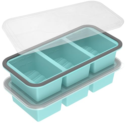 2 Pack Silicone Freezer Tray with Lid,350ml/200ml Soup Portion Freezer Container Molds,Large Ice Cube Tray,Makes 6 1-Cup Soup Portion Freeze Trays for Storing Broth,Leftovers & Sauce,Dishwasher Safe