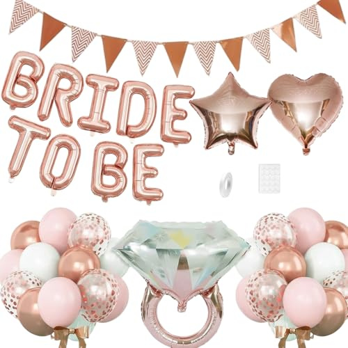 22 PCS Engagement Decorations, Rose Gold Party Supplies with Engagement Balloons and Decor, Elegant Engagement Party Decorations for Bridal Showers and Romantic Celebrations