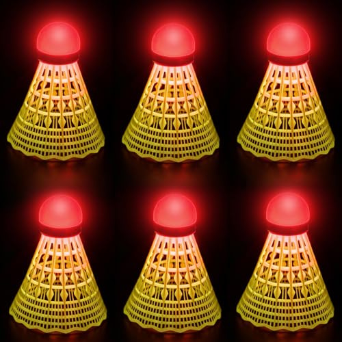 Joycabin Juego de 6 pelotas de bádminton con luces LED, de nailon, resistentes al viento, para actividades deportivas de interior, exterior y noche