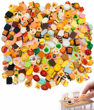 RAVNIX 80 Pièces Nourriture Miniature en Résine, Aliments et Vaisselle pour Maison de Poupée, Décoration pour Dioramas et Créations Artisanales