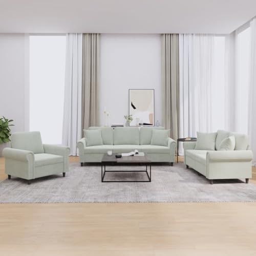Sinkzol 3-TLG. Vardagsrum soffa set med kudde ljusgrå sammet hörnsoffa set med förvaringsutrymme och armstöd för gästrum lounge klädselbänk