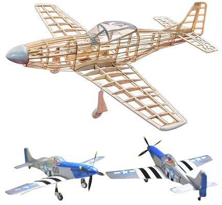 Kit de aeromodelo P-51 D Mustang Slow Flyer, escala 1:30, 400 mm de envergadura, kit de aeromodelo RC, avión de madera para construir uno mismo, componentes de madera de balsa cortados con láser