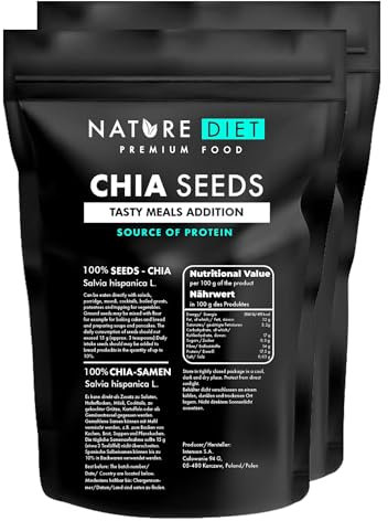 Nature Diet - Chia Seeds 2x 1000 g | Salvia Hispanica | High in Omega-3 | Source of Fiber