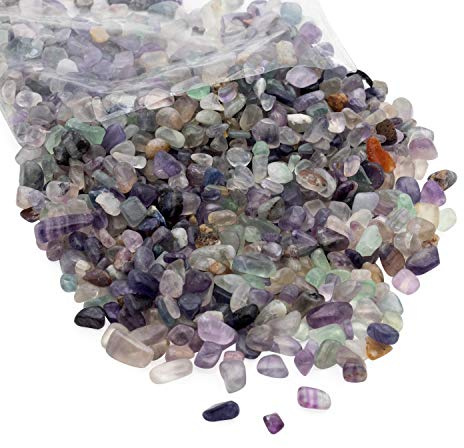 Royal Imports Crushed Quartz Chips, Vase Filler, Resin Art, Fire Pit Glass Pellets, Decorative Bowl Pebbeles, Tumbled Craft Gemstones, Reiki Healing Jewels, 1 LB, Flourite