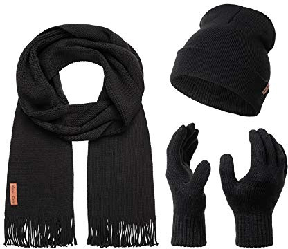 Rock Creek Winter Mütze Schal Handschuh-Set Geschenkset Wintermütze Winterschal Winterhandschuhe Herrenmütze Damenmütze U-100 Schwarz Einheitsgröße