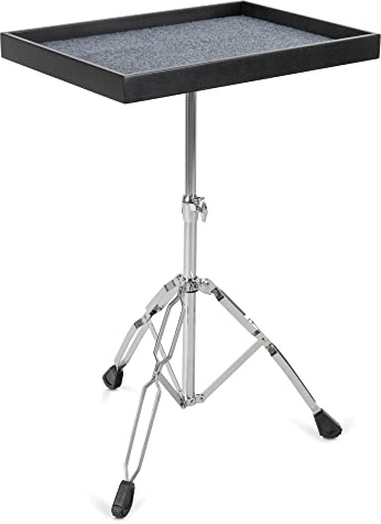XDrum UPT1 Universal Percussion Table, Größe: 56 x 40 cm (22 x 16) | Höhenverstellbarer Ablagetisch aus Holz, Höhe: 61, 5 - 94, 5 cm, Weich ausgekleideter Boden, Stabile Dreibein-Konstruktion