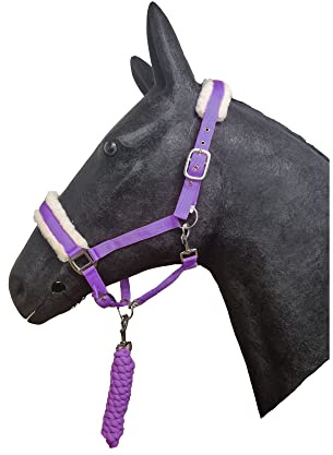 Horse Padded Headcollar with Leadrope - Lightweight Halter Adjustable Fur Lined Comfortable Stable Yard Tack Equipment Pony Cob Full Shetland