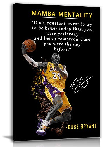 Kobe Bryant Inspirational Poster Canvas Wall Art • Mamba Mentality Quote Canvas Wall Art • Basketball Player Sports Home Decor • Motivational Artwork For Home,Office,Gym Wall Decor Framed Ready to