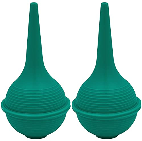 Sterile Rubber Bulb Syringe, 2 Pack, Green 1oz, Ear Wax Removal Ear Syringes For Baby & Adult Nasal Care, Sinus Rinse, Ear Syringes For Removing Ear Wax, Gentle Irrigation, Flat Bottom For Stability,