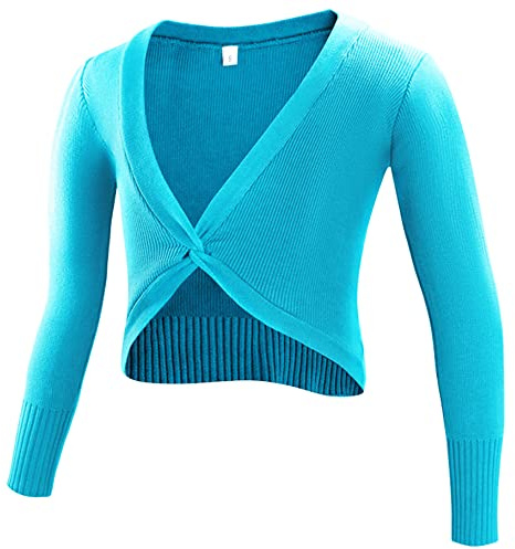 Happy Cherry Mädchen Ballett Wickeljacke Kinder Ballettkleidung Gymnastik Tanz Ballettjacke Gestrickt Sweatshirts Hersteller L/DE Größe 140-146-A-Blau