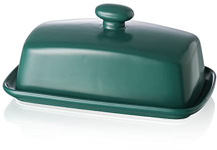 Burriera Grande in Porcellana con Coperchio, Henten Home Portaburro Grande Per il Frigo, Custode del Burro, Lavabile in Lavastoviglie (Verde Opaco)